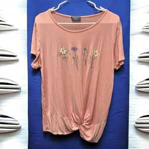 Scarlett Peach Floral Short Sleeve Top 1X